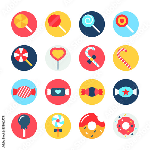 
Circular Color Vector Icons Set of Sweet and Bakers 
