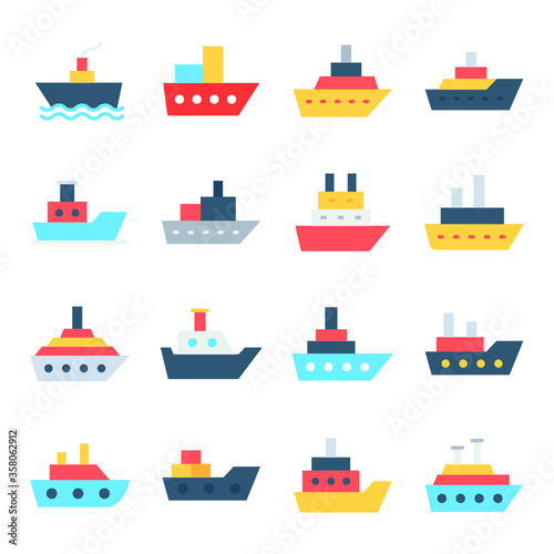 
Color Vector Ship and Boat Icons Set 
