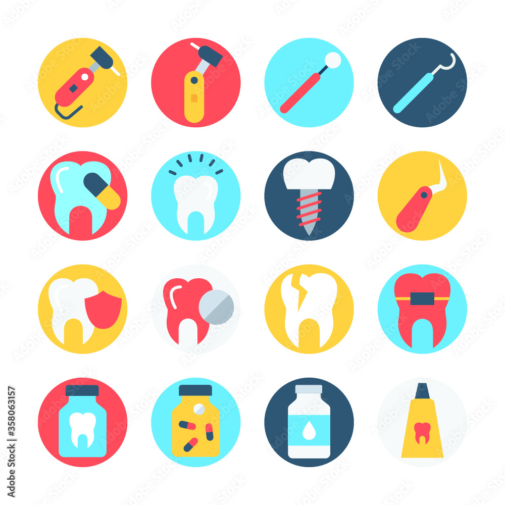 
Dental Care Circular Colored Icons Sets 
