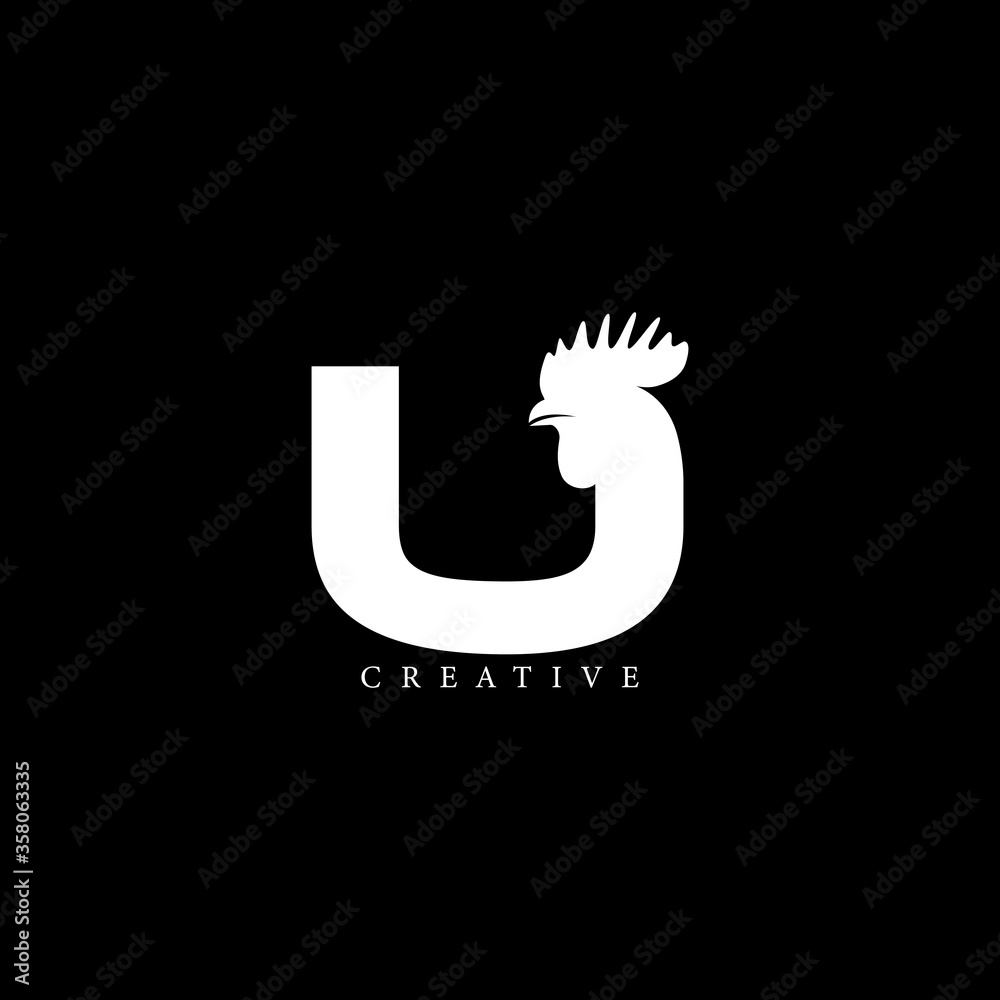 Obraz premium Rooster head concept simple flat U letter logo design