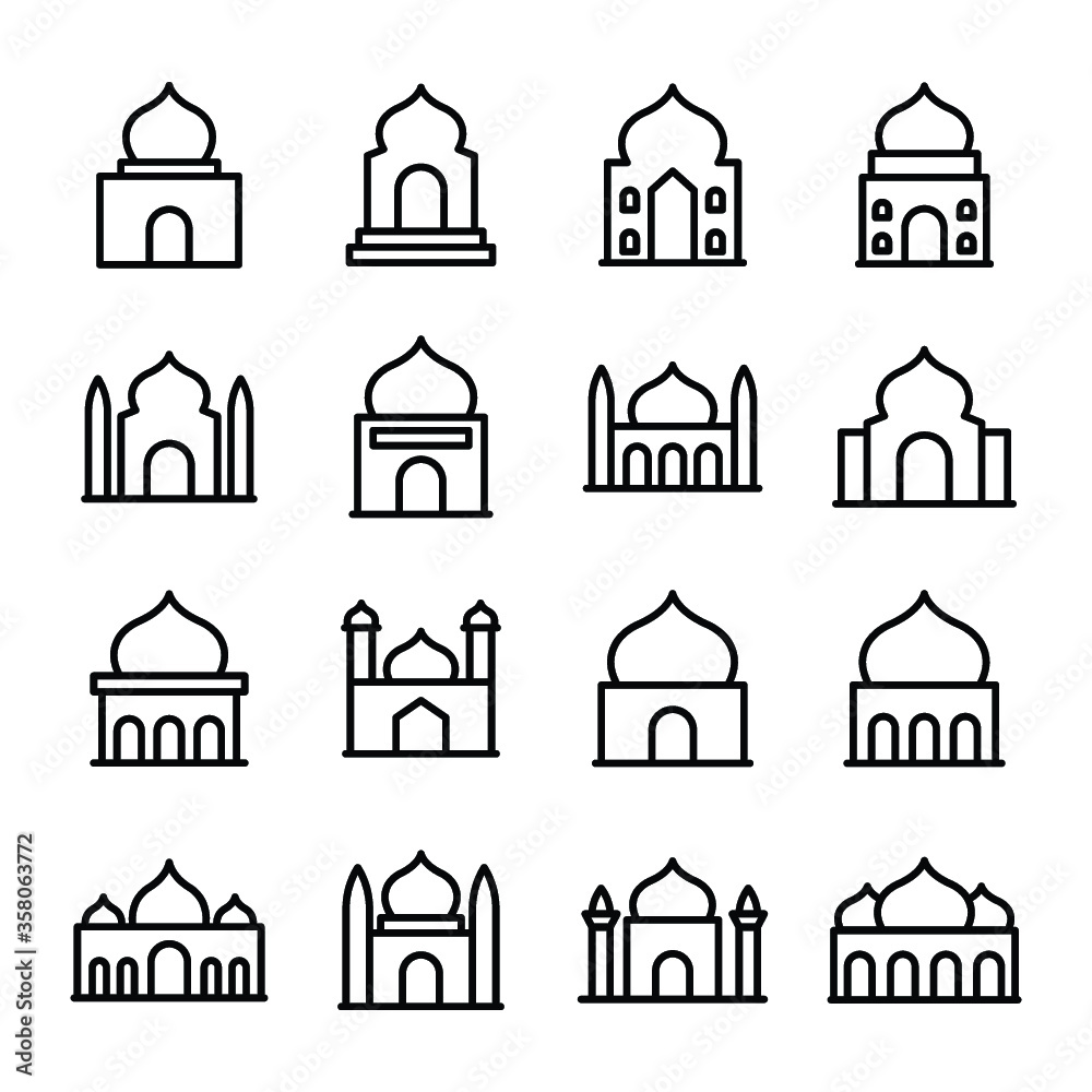 Set of Mosque Vector Line Icons 