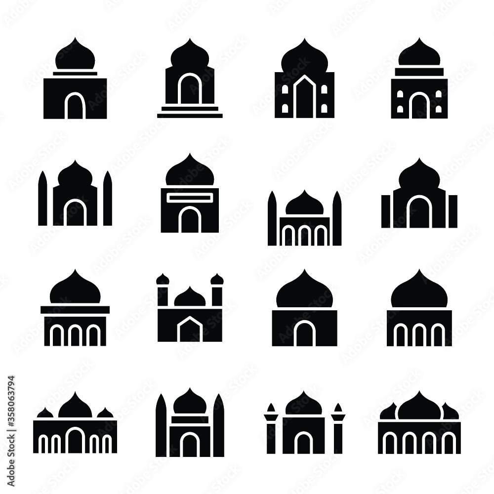 Mosque Glyphs Icons Set Vector 