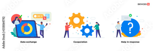 People use gadgets. set of icons, illustration. Smartphones tablets user interface social media.Flat illustration Icons infographics. Landing page site print poster.