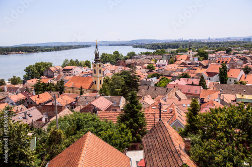 Danube river and cityscape of old town, Zemun, Belgrade, Serbia, Europe, summer day