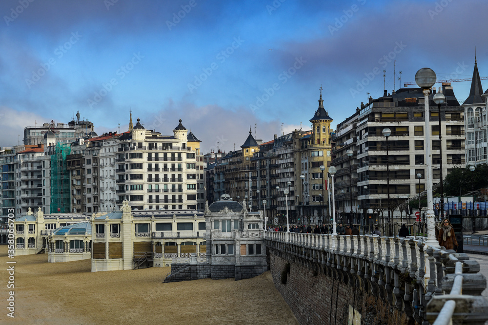 San Sebastian/Donostia. View of the city from the La Concha embankment. Architecture, Basque Country, Spain.