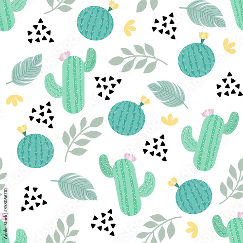 cactus seamless pattern pastel color on white background for fabric, paper printed wallpaper 