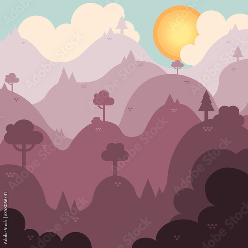 landscape of hill light pink earth tone flat design vector illustration 