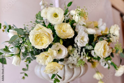 Beautiful flower arrangement of roses in a vase