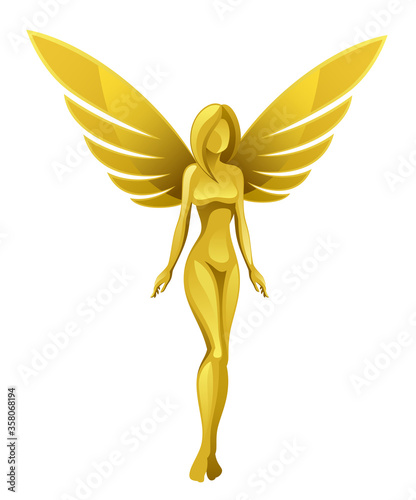 Golden winged fairy on a white background
