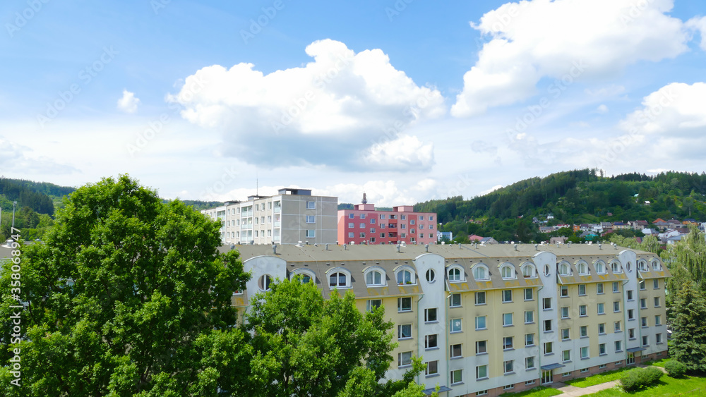 Fototapeta premium Czech housing estate of blocks of flats on Habrmanova Street in Ceska Trebova