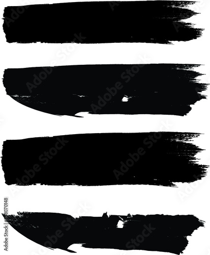 Grunge Paint stripe . Vector brush Stroke . Distressed banner . Black isolated paintbrush collection . Modern Textured shape . Dry border in Black .