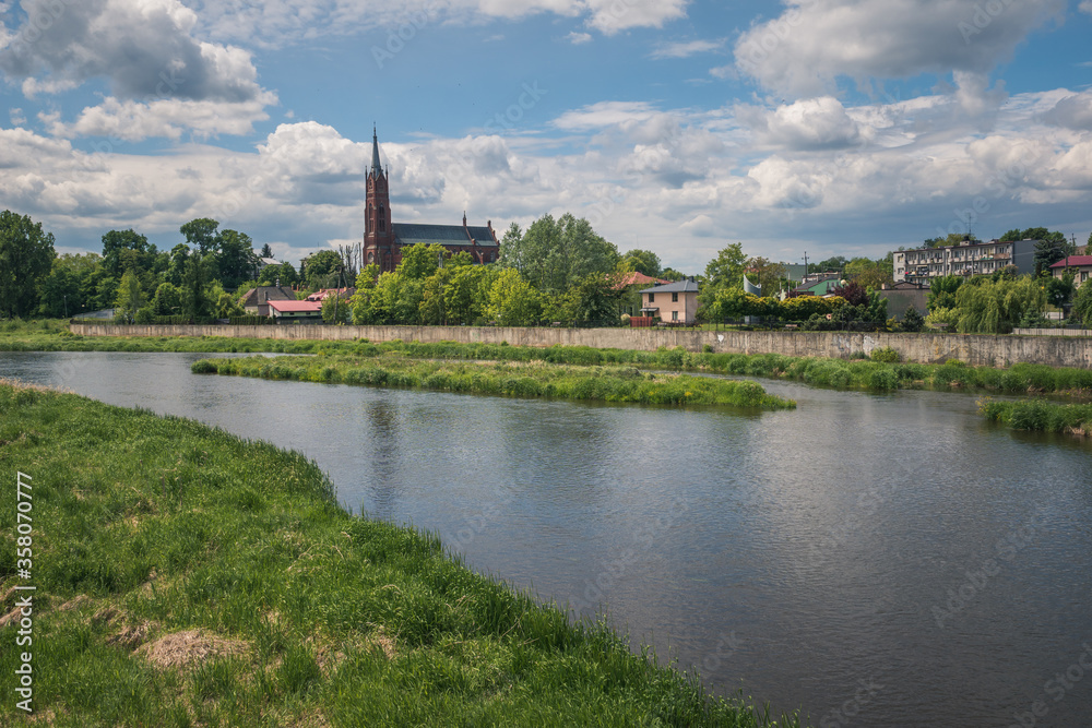 Church of Saint Florian and Pilica river in Sulejow, Lodzkie, Poland