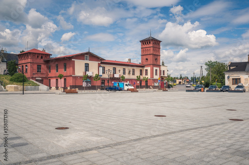 Obraz na płótnie Main square and historic buildings in Sulejow, Lodzkie, Poland w salonie