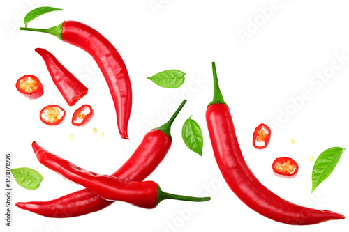 Wallpaper Mural sliced red hot chili peppers isolated on white background top view