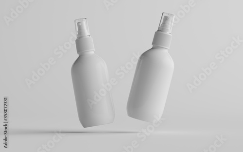 200ml White Plastic Spray Bottle Mockup - Two Bottles. 3D Illustration photo