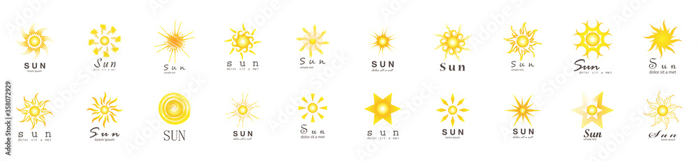 Abstract Sun Logo And Icon Set - Isolated On White Background, Vector ...