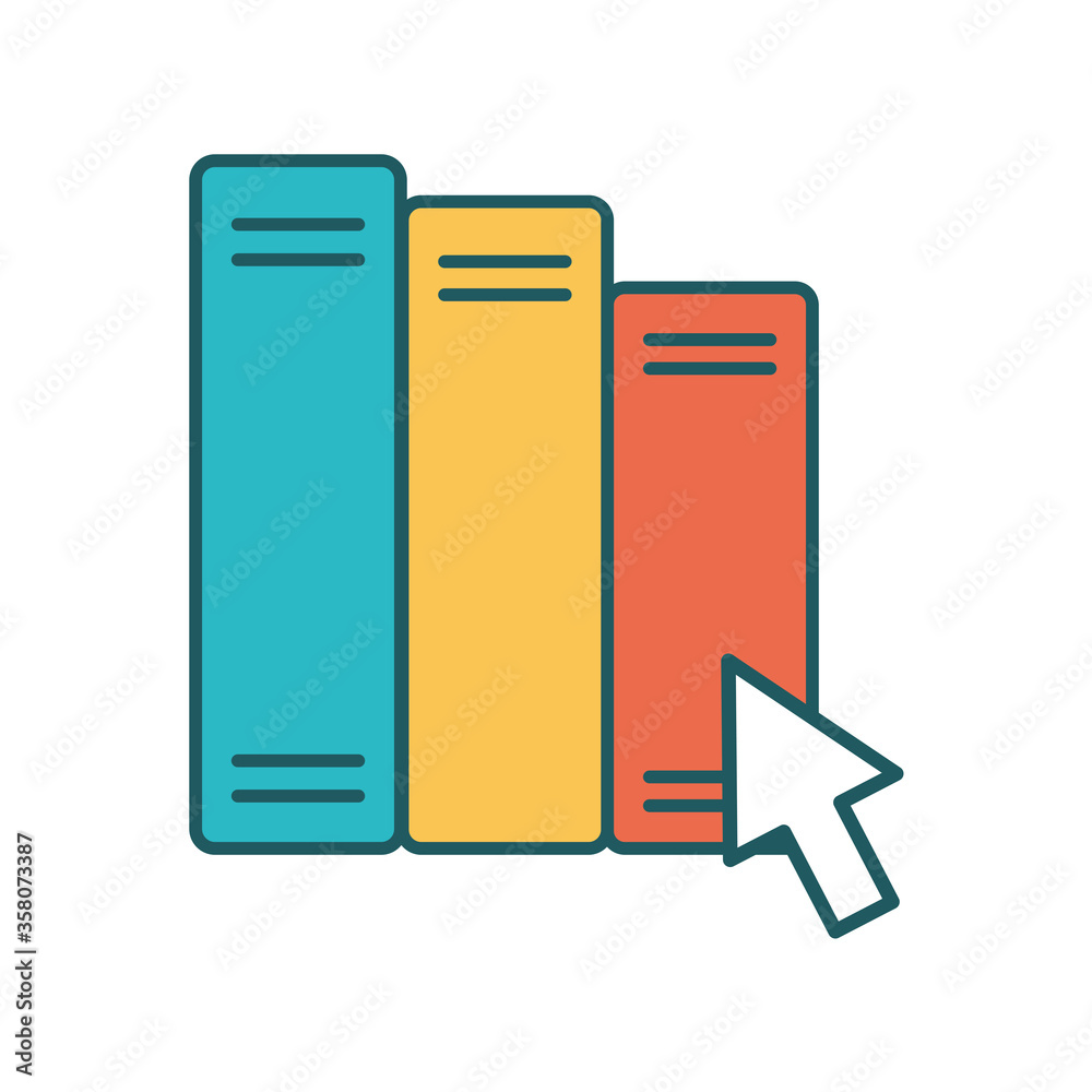 Ebooks with cursor arrow line and fill style icon design, Education online and elearning theme Vector illustration Ebooks with cursor arrow line and fill style icon design, Education online and elearning theme Vector illustration