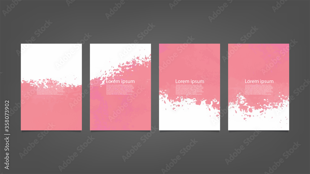 Big set of bright vector pink watercolor on vertical black background for brochure poster or flyer