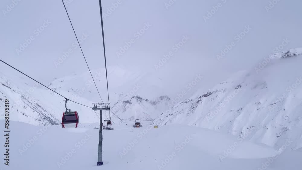 Cableway lifting in winter mountains. Cableway lifting in winter mountains.