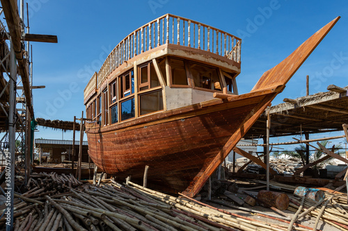 Obraz na plátně Traditional dhow under construction in wahrf in Sur, Oman