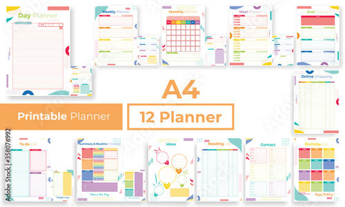 Minimalist colorfull planner pages templates collection set of vector paper A4 Ai, EPS 10 design