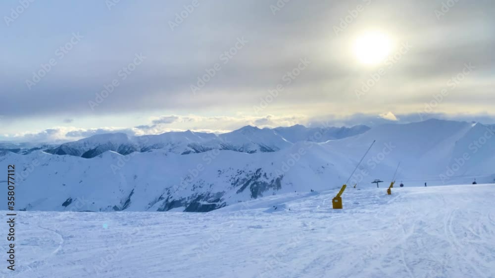 Cableway lifting in sunny winter mountains. Cableway lifting in sunny winter mountains.