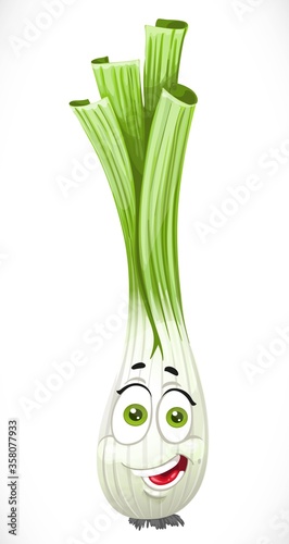Cartoon smiling green onions isolated on white background