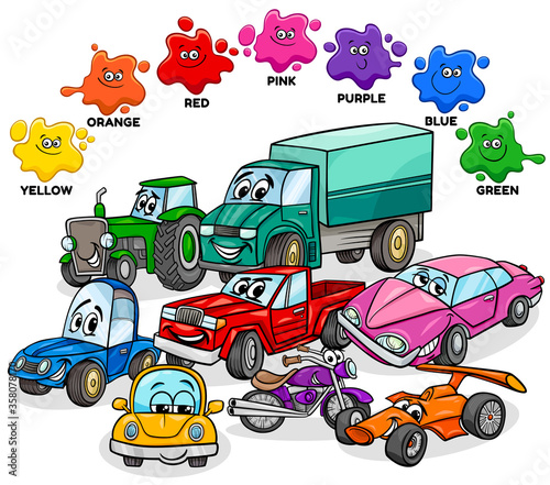 basic colors with cars and transport characters group
