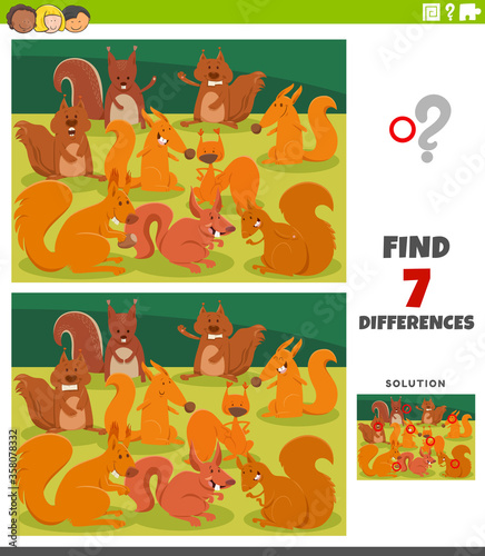 differences educational game with cartoon squirrels