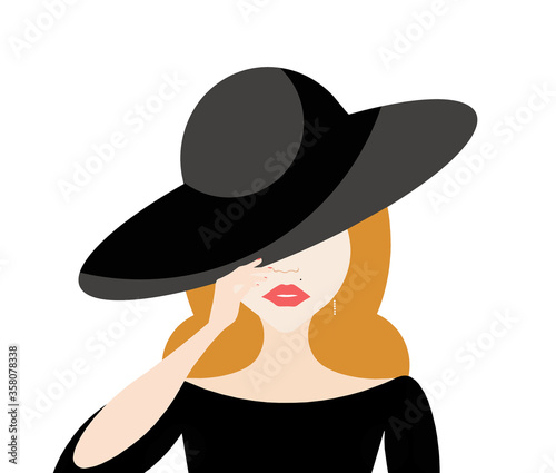  portrait of a woman, Caucasian type, elegant with a hat