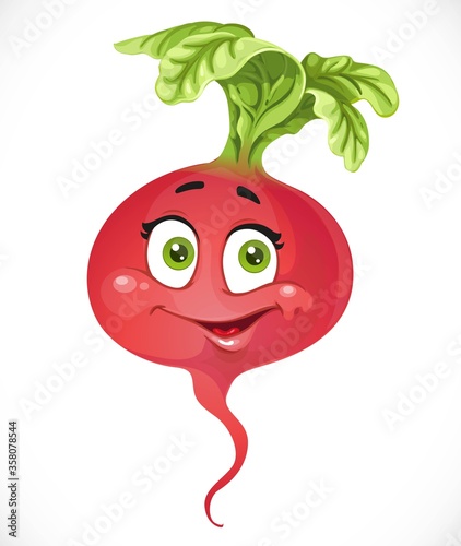 Cartoon smiling radish isolated on white background
