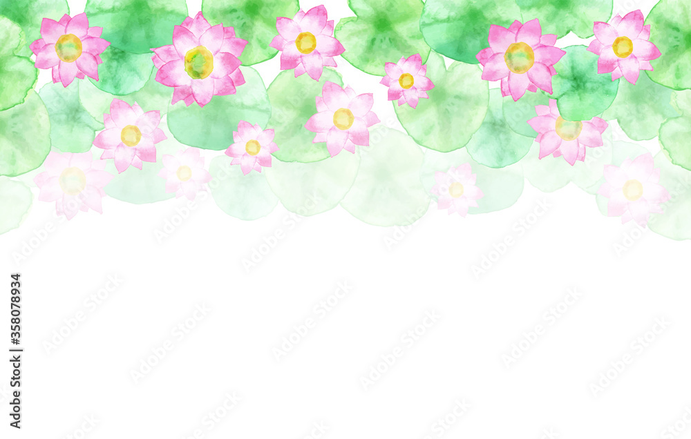 Fototapeta 水彩イラスト：蓮の花のフレーム