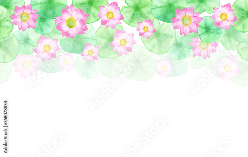 水彩イラスト：蓮の花のフレーム
