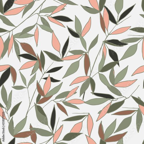 Textile seamless pattern of leaves. Natural texture on a white background hand-drawn for fabric, paper, home textile and decoration.