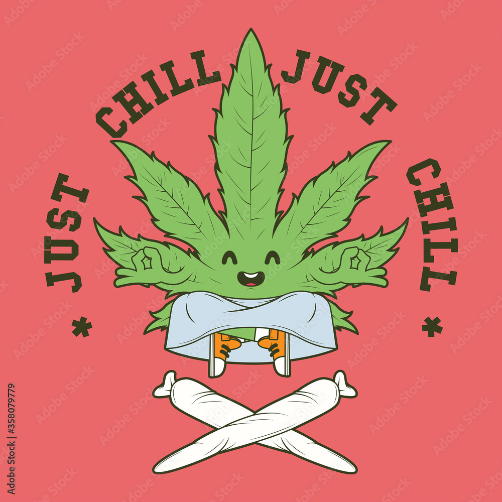 Weed meditation character vector illustration. Medicine, marijuana, meditation, cannabis design concept Weed meditation character vector illustration. Medicine, marijuana, meditation, cannabis design concept