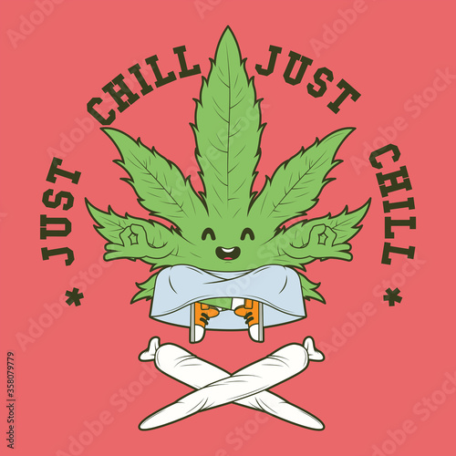 Weed meditation character vector illustration. Medicine, marijuana, meditation, cannabis design concept
