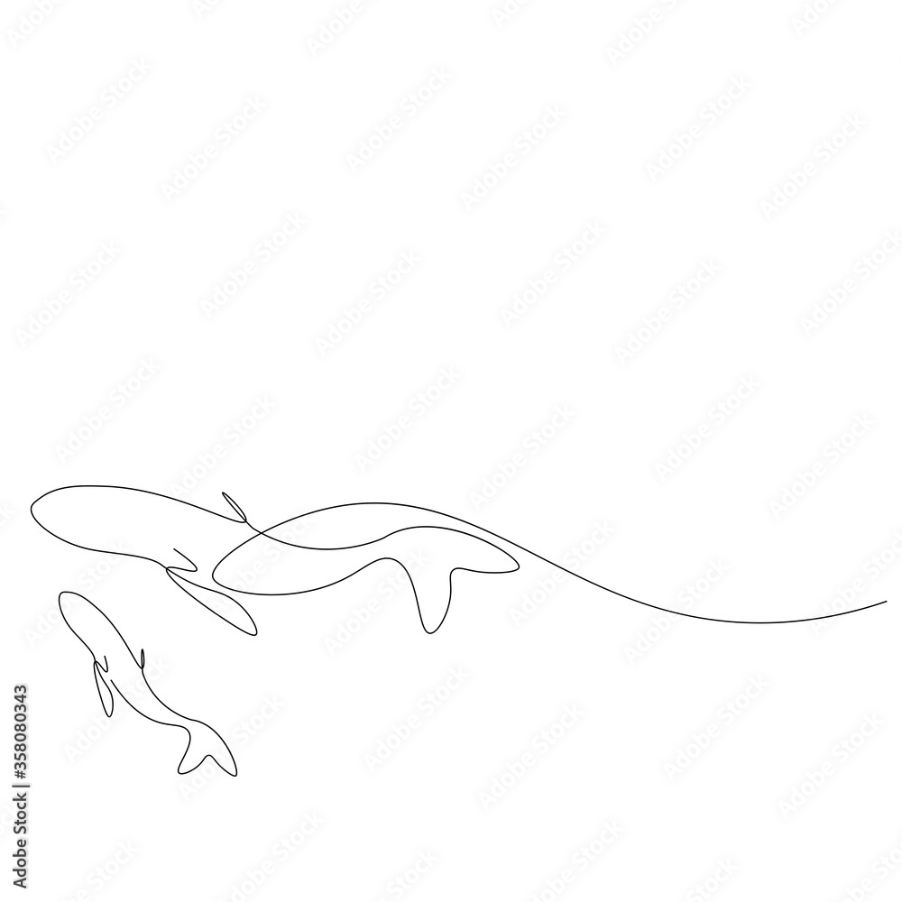Whale on sea line drawing, vector illustration Whale on sea line drawing, vector illustration
