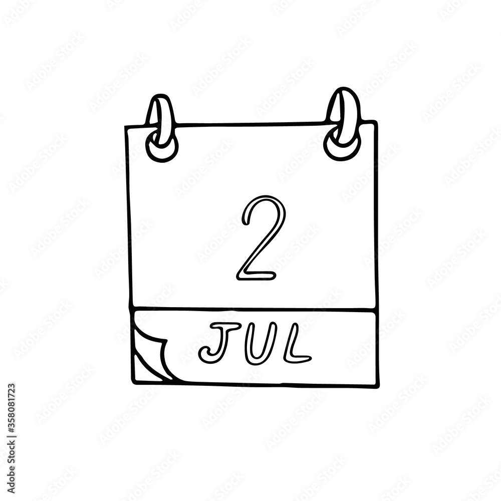 calendar hand drawn in doodle style. July 2. World Sports Journalists Day, UFO, date. icon, sticker, element, design. planning, business holiday calendar hand drawn in doodle style. July 2. World Sports Journalists Day, UFO, date. icon, sticker, element, design. planning, business holiday