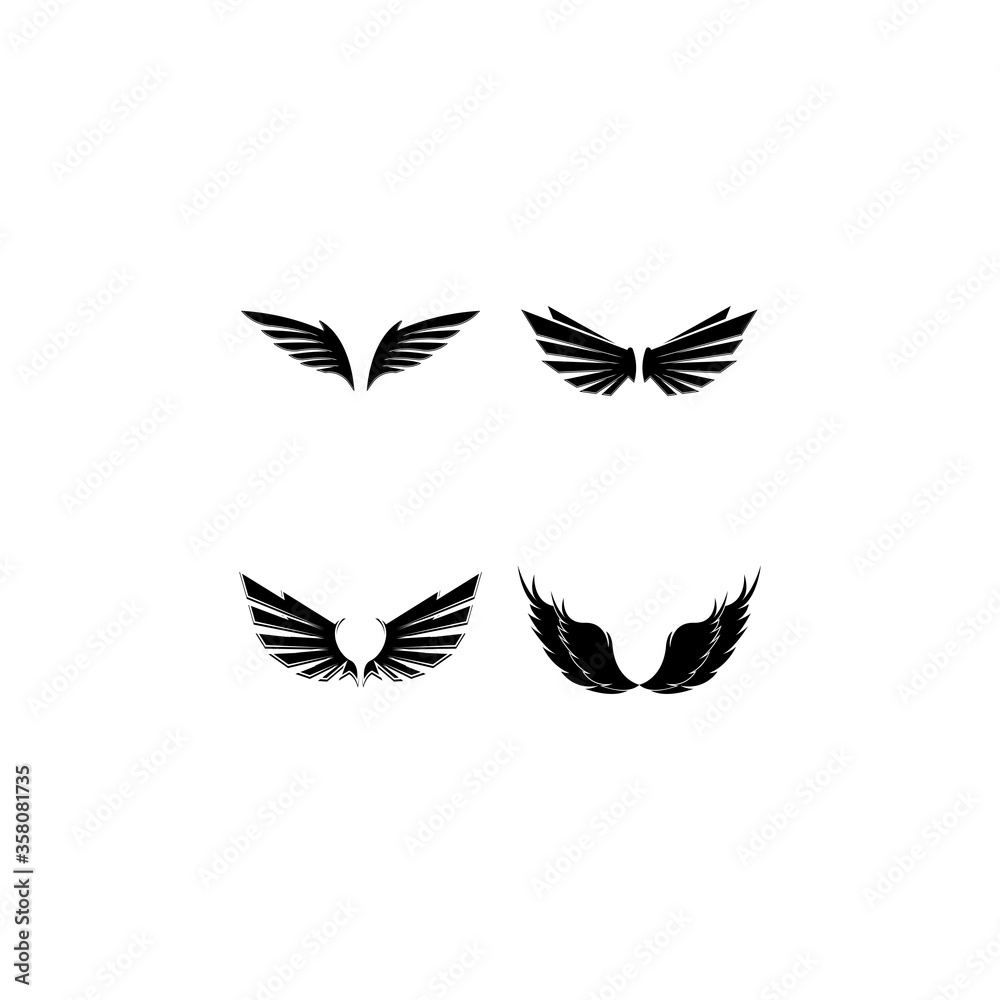 Obraz premium Wings black icons vector set. Modern minimalistic design.
