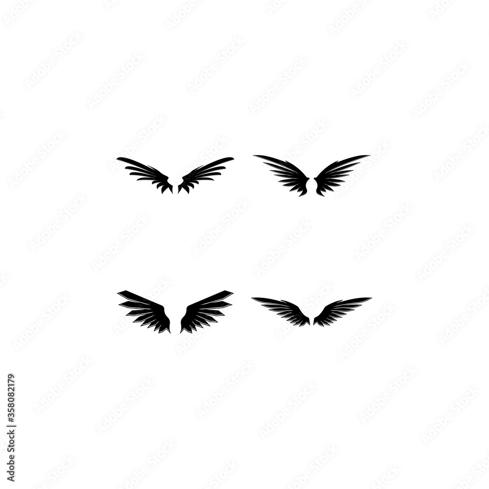 Obraz premium Wings black icons vector set. Modern minimalistic design.