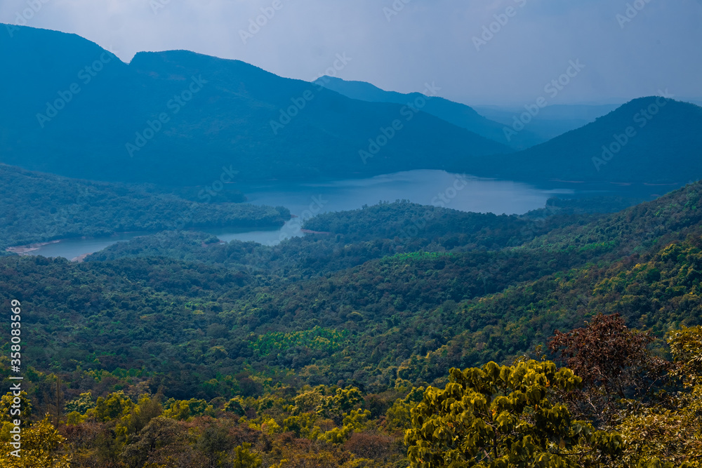 View on lake and mountains in Goa