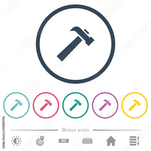 Old hammer flat color icons in round outlines