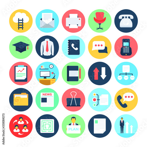 Business and Office Flat Circular Icons Vector 