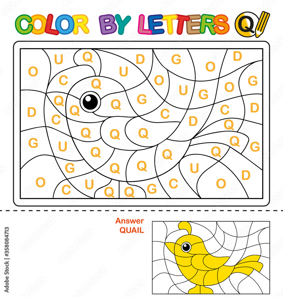 Vecteur Stock ABC Coloring Book for children. Color by letters. Learning  the capital letters of the alphabet. Puzzle for children. Letter Q. Quail |  Adobe Stock