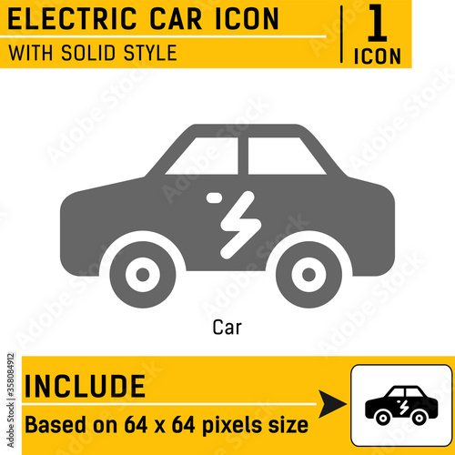 Electric car icon isolated on white background. Car, vehicle vector icon. Vector icon with solid style. Design for business, web site or mobile app, UI, UX and other. Include based 64x64 pixels size