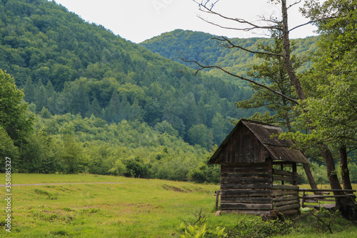 wooden arbor in the mountains