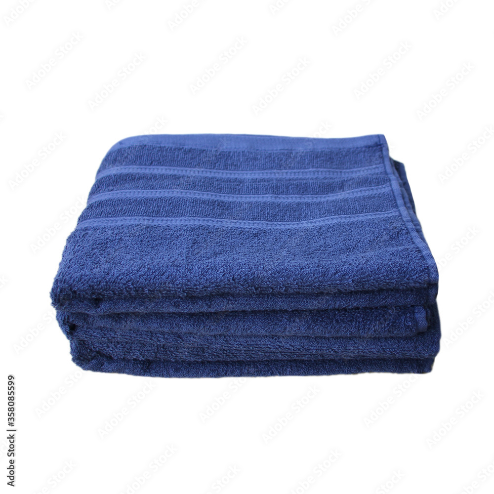 pile of clean terry bath blue towels isolated on white background, close-up, copy space, concept of cleanliness, bath procedure, spa pile of clean terry bath blue towels isolated on white background, close-up, copy space, concept of cleanliness, bath procedure, spa