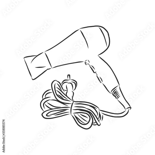 Fashion salon service accessory, design pink plastic fen isolated on white background. hair dryer, vector sketch illustration