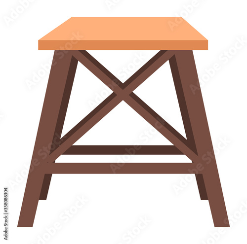 Chair wooden symbol for kitchen or cafe isolated on white. Interior element modern stool sitting object in flat design style. Single armchair equipment in brown color. Simple relaxing place vector