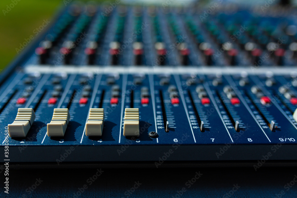 Mixer. Sound equipment for large gatherings, concerts, parties.